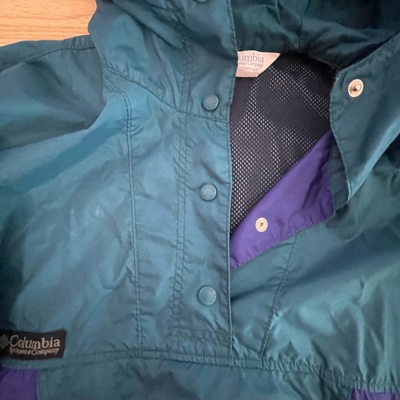 🛶🌈🌲Columbia Vintage Anorak Windbreaker Jacket. Teal, bluish purple. - Picture 10 of 13